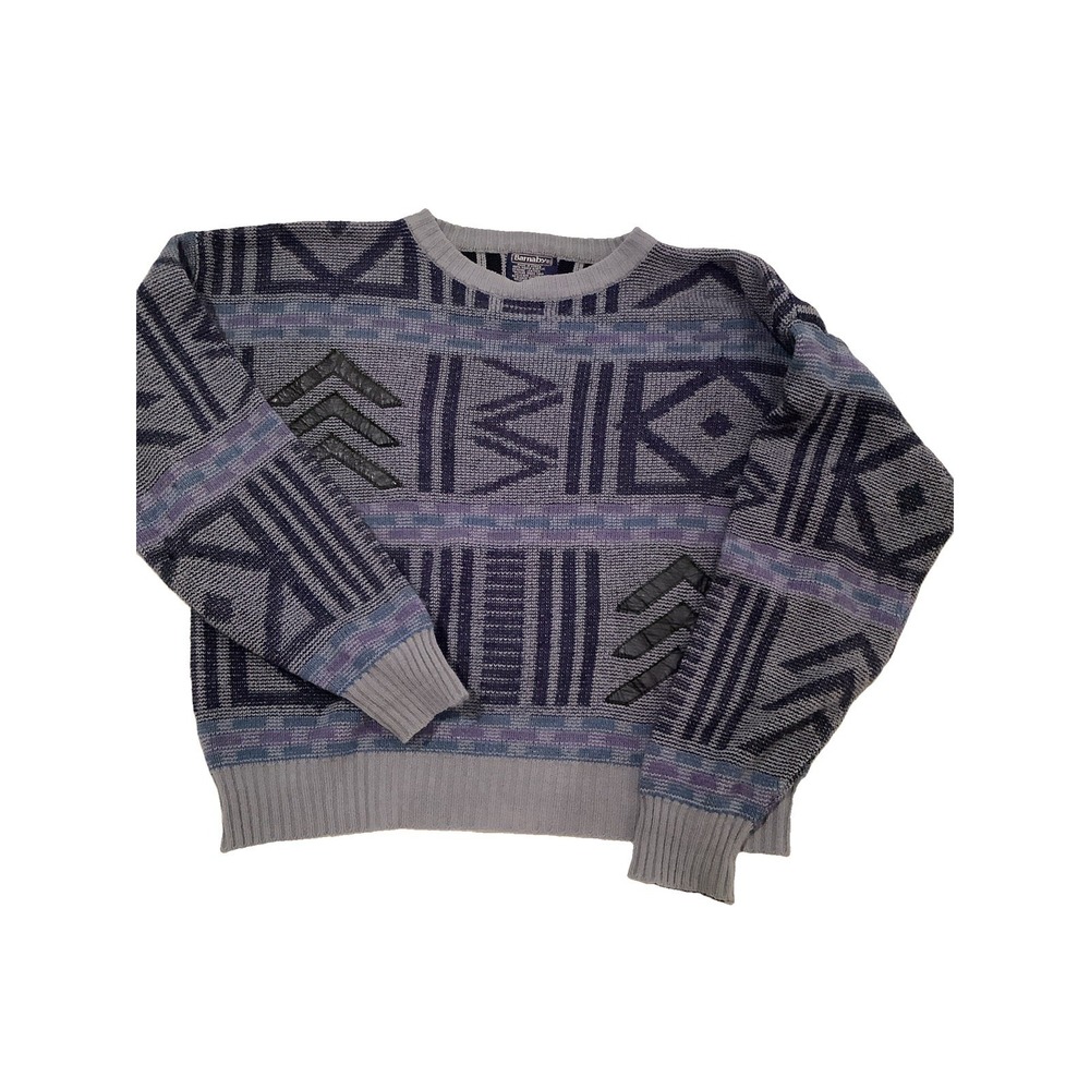 Vintage Barnaby grandpa sweater with leather striping extra large?